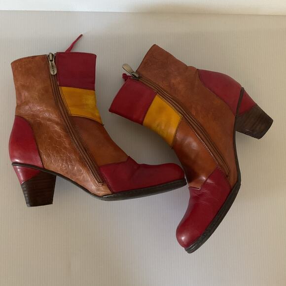 Vintage Laura Vita Bohemian Patchwork Leather Ankle Boots Women’s 8.5 Chunky - Picture 8 of 14